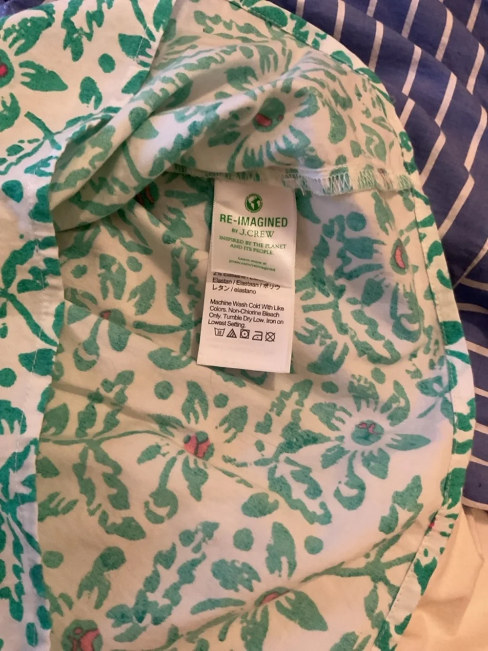 J.Crew Re-Imagined Floral Puff Sleeve Cotton Top Green Ivory